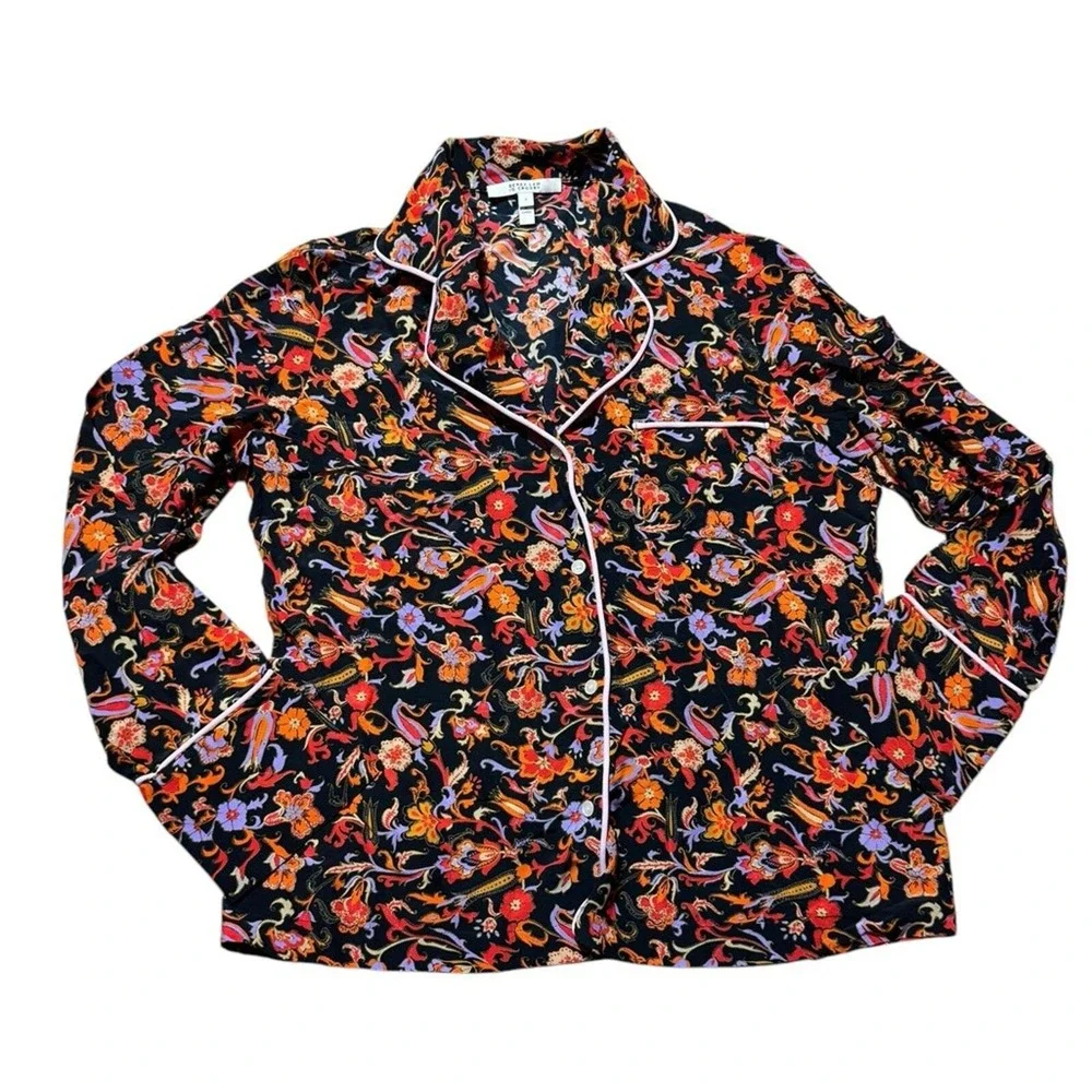 Derek Lam 10 Crosby‎ Paisley Floral Pajama Top Long Sleeve Button Women's Size 6